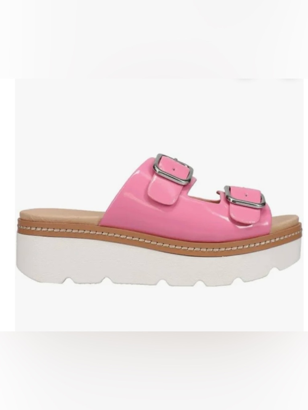 NWT, Chinese Laundry Surfs Up, Buckle Design Pink Patent Slide Sandals, Size 9